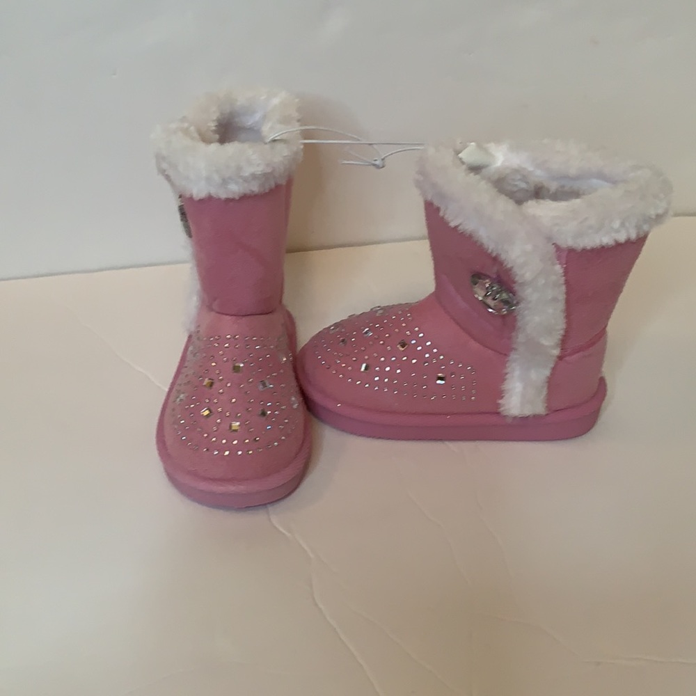 Pink rhinestone Faux fur girls winter botos